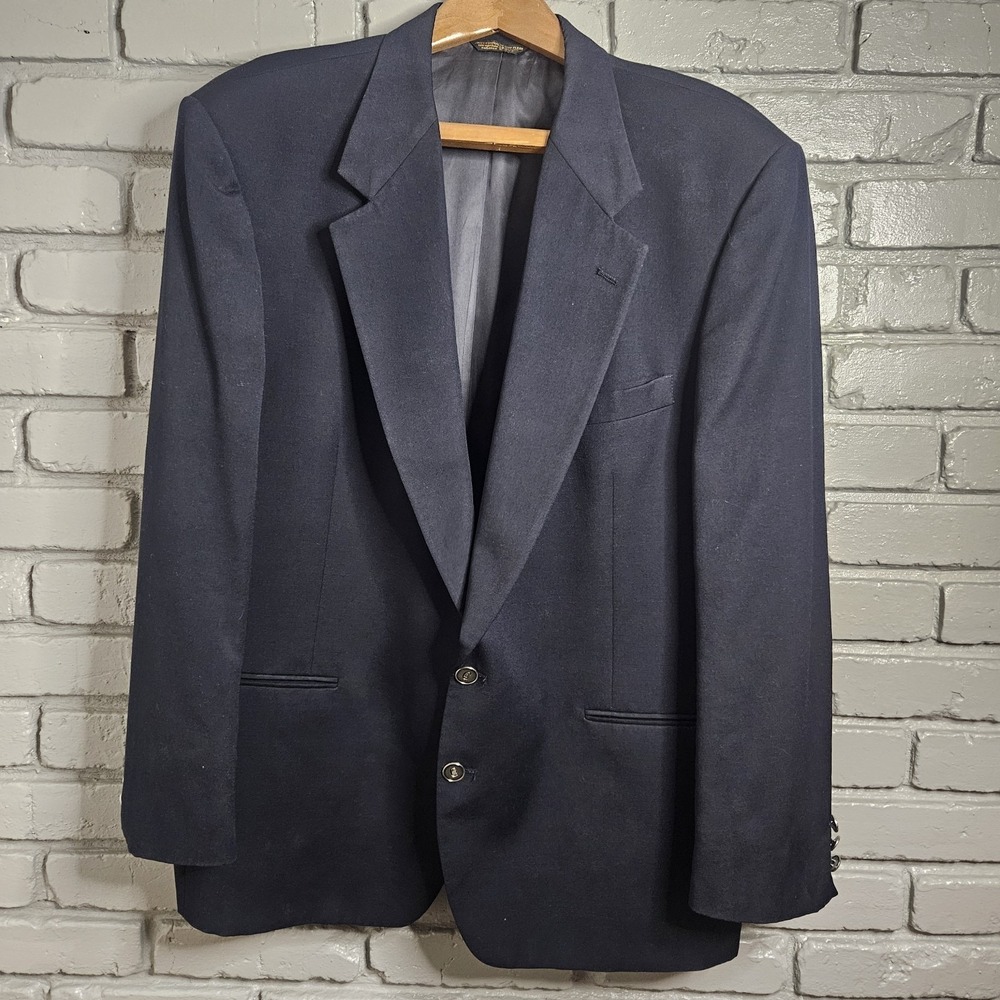 Vintage Nino Cerruti Mens Blazer Black 48R Bronze Buttons Rue Royale‎ Sport Coat